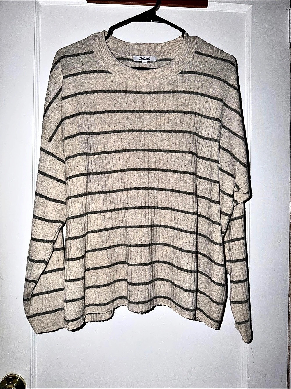 Madewell Lawson Crop Pullover Sweater in Stripe Striped Crewneck Sweater in 1X